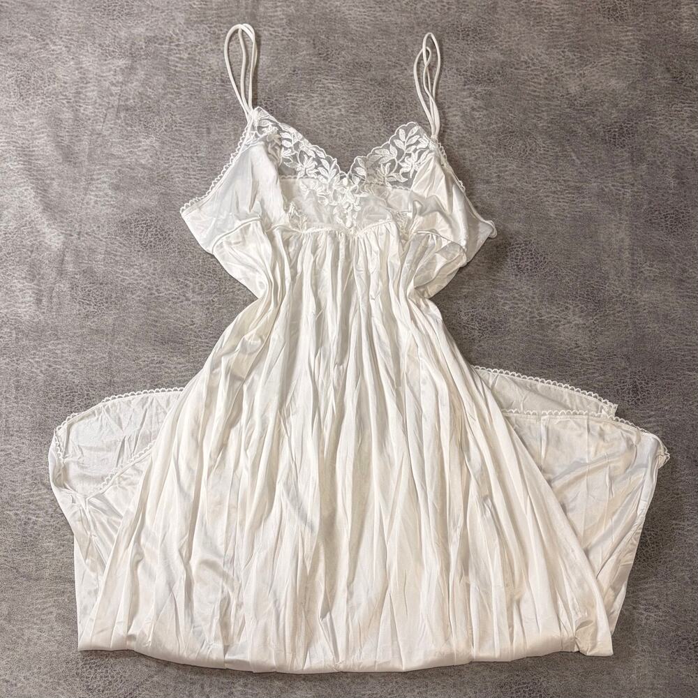 Vintage White Pearly Satin Maxi Slip Dress